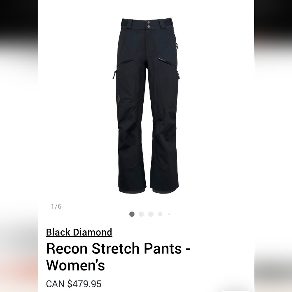 New Black Diamond Recon Stretch SkiPants snow Pants With Recco, Black Women's S